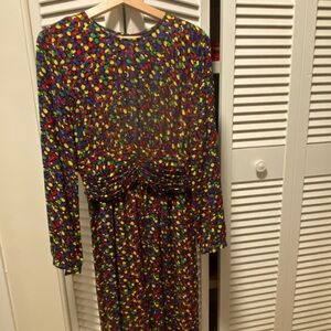 Multicolor Polka-Dot Midi Dress with Long Sleeves